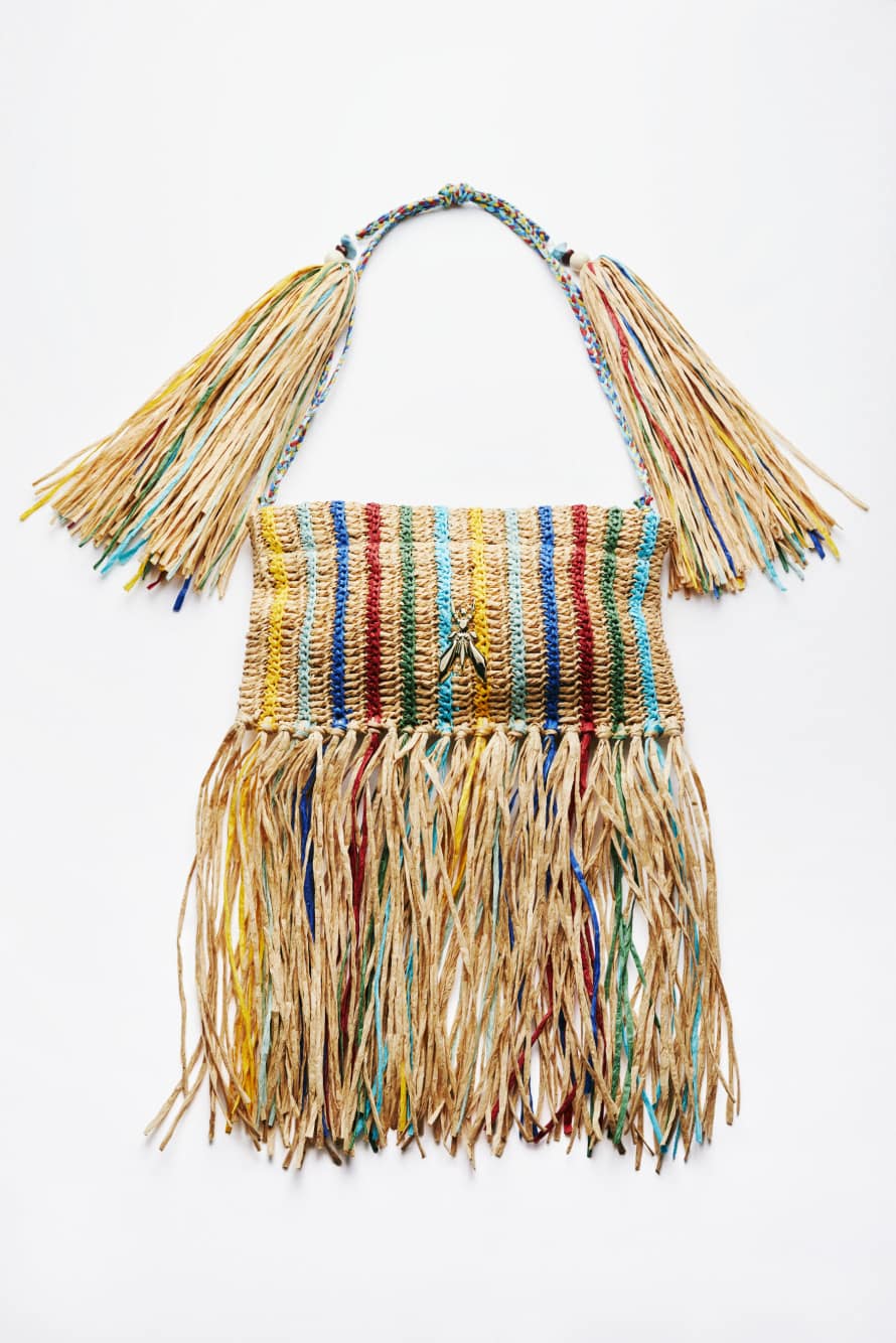 Boho raffia bag with fringes, Multicolor, Patrizia Pepe