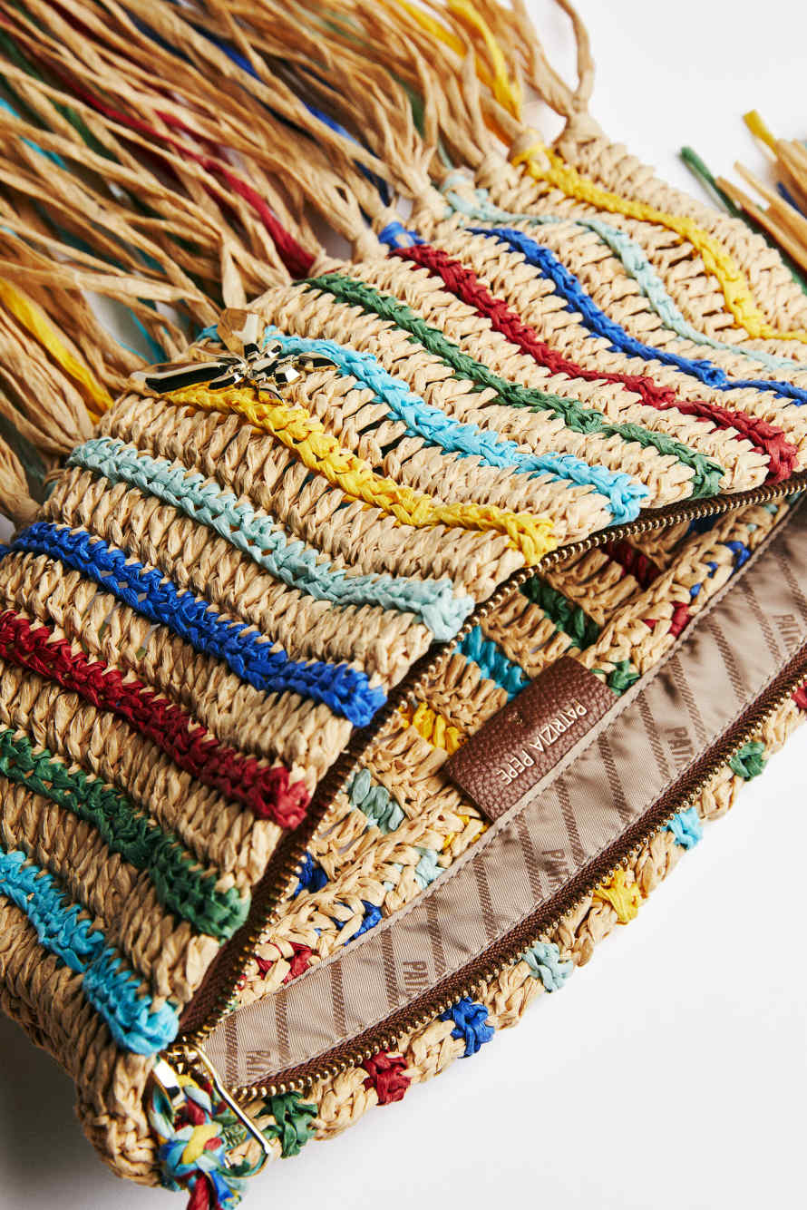Boho raffia bag with fringes, Multicolor, Patrizia Pepe