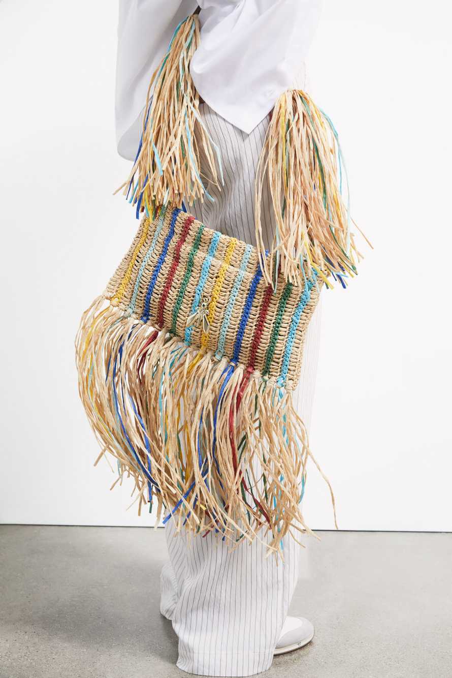 Boho raffia bag with fringes, Multicolor, Patrizia Pepe