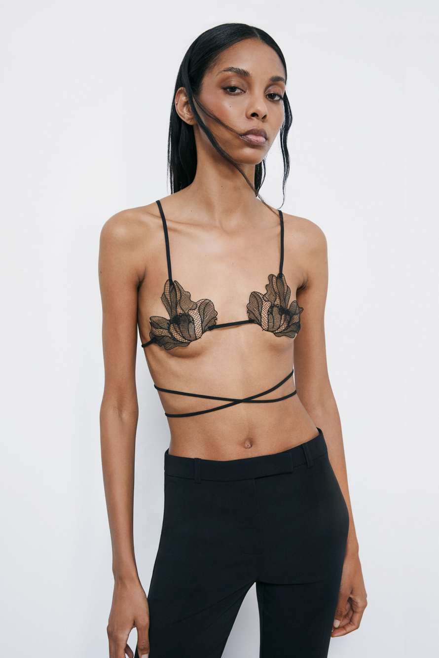 Floral lace bra, Black, Patrizia Pepe