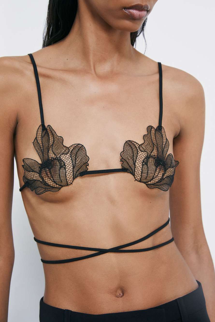 Floral lace bra, Black, Patrizia Pepe