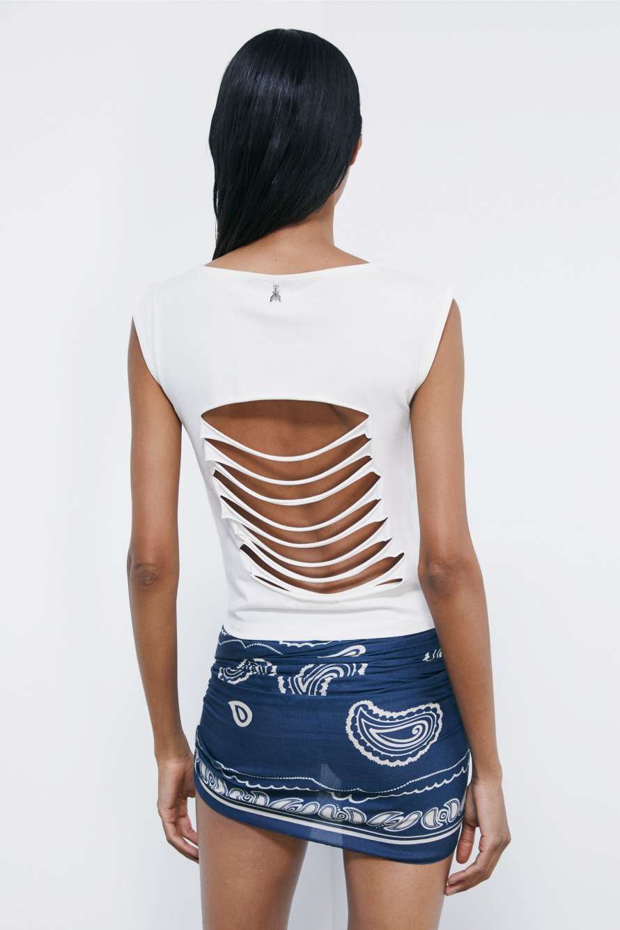 Top in jersey con cut-out, Bianco, Patrizia Pepe