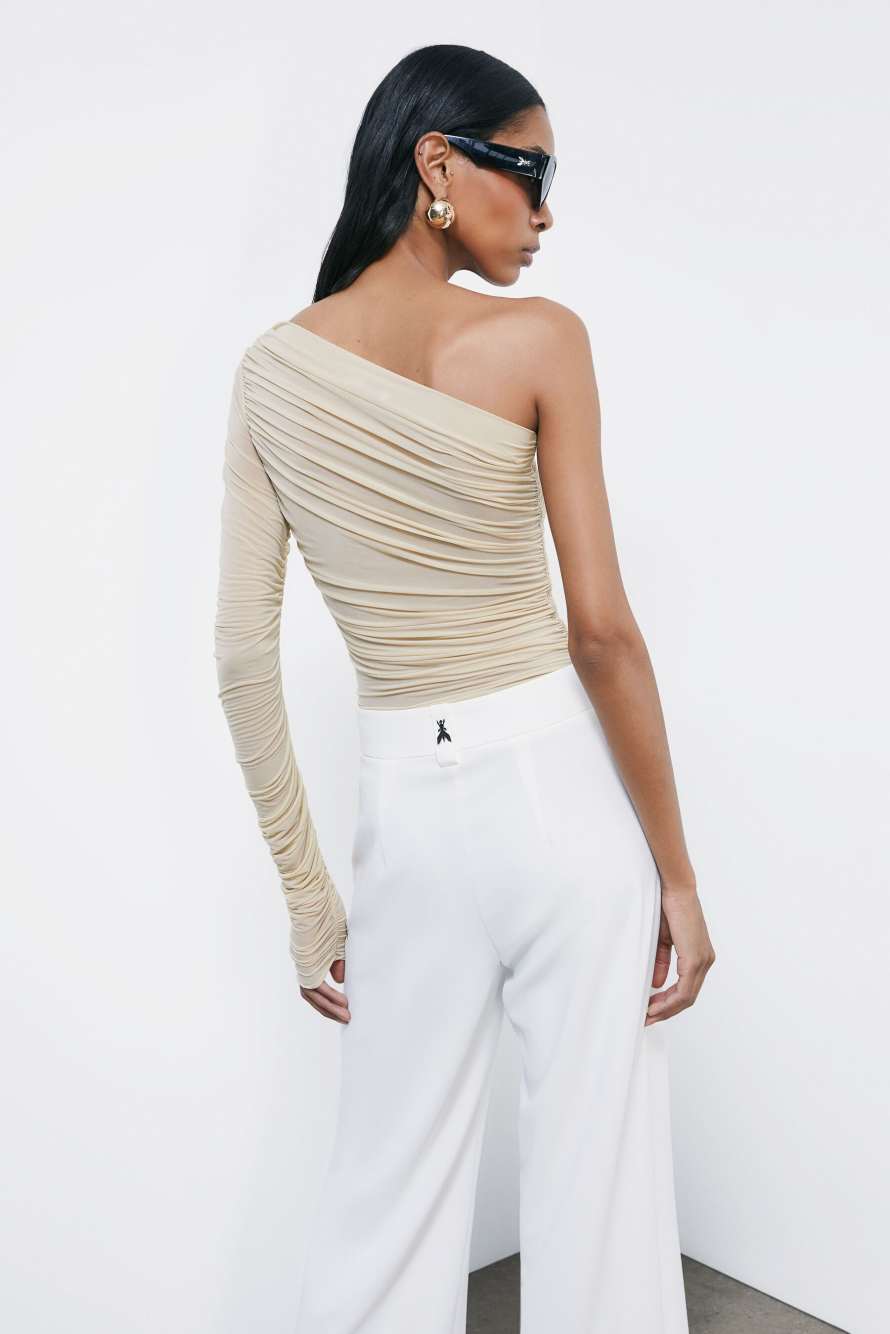 Top monospalla con drappeggi, Beige, Patrizia Pepe