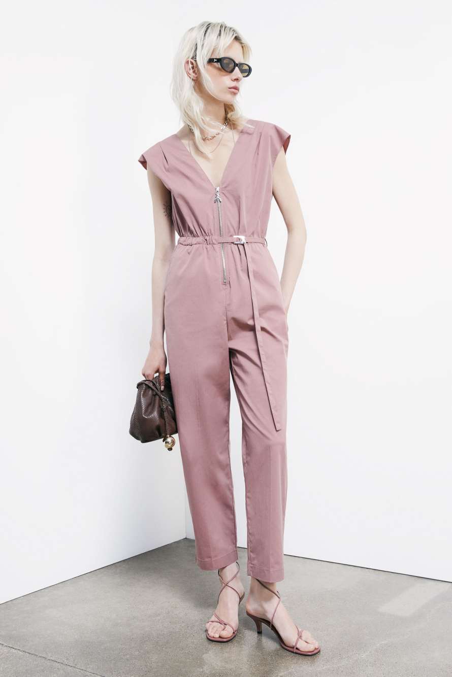 Poplin jumpsuit with belt, Pink, Patrizia Pepe