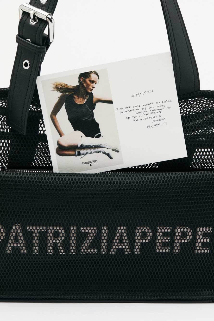 Shopping Bag (IM)PERFECTION in mesh, Black, Patrizia Pepe