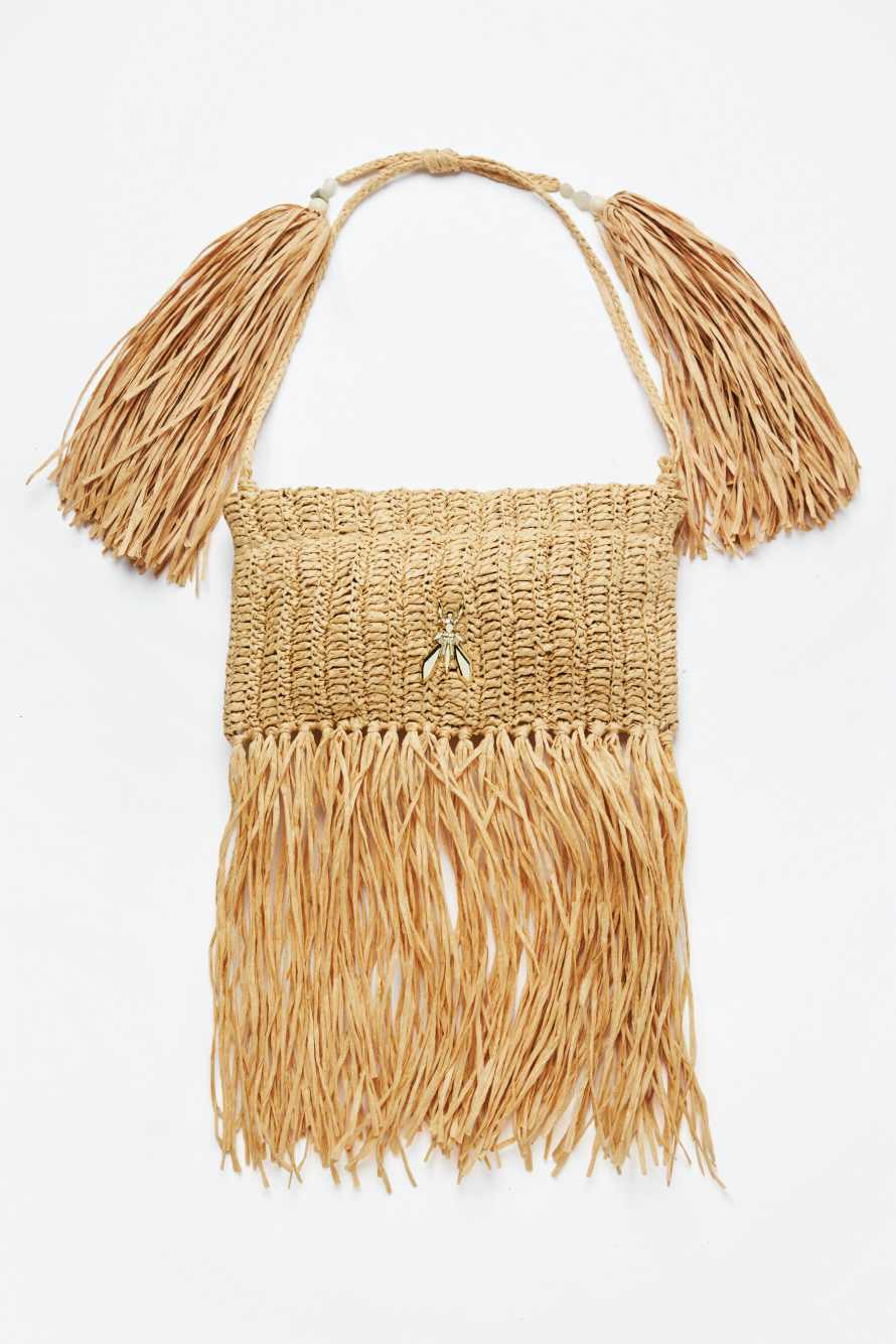 Boho raffia bag with fringes, Beige, Patrizia Pepe