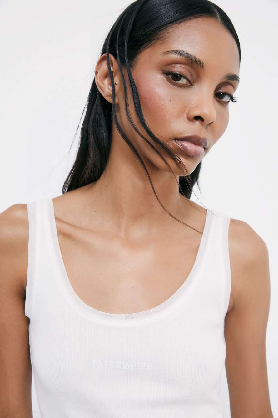 Ribbed top, White, Patrizia Pepe