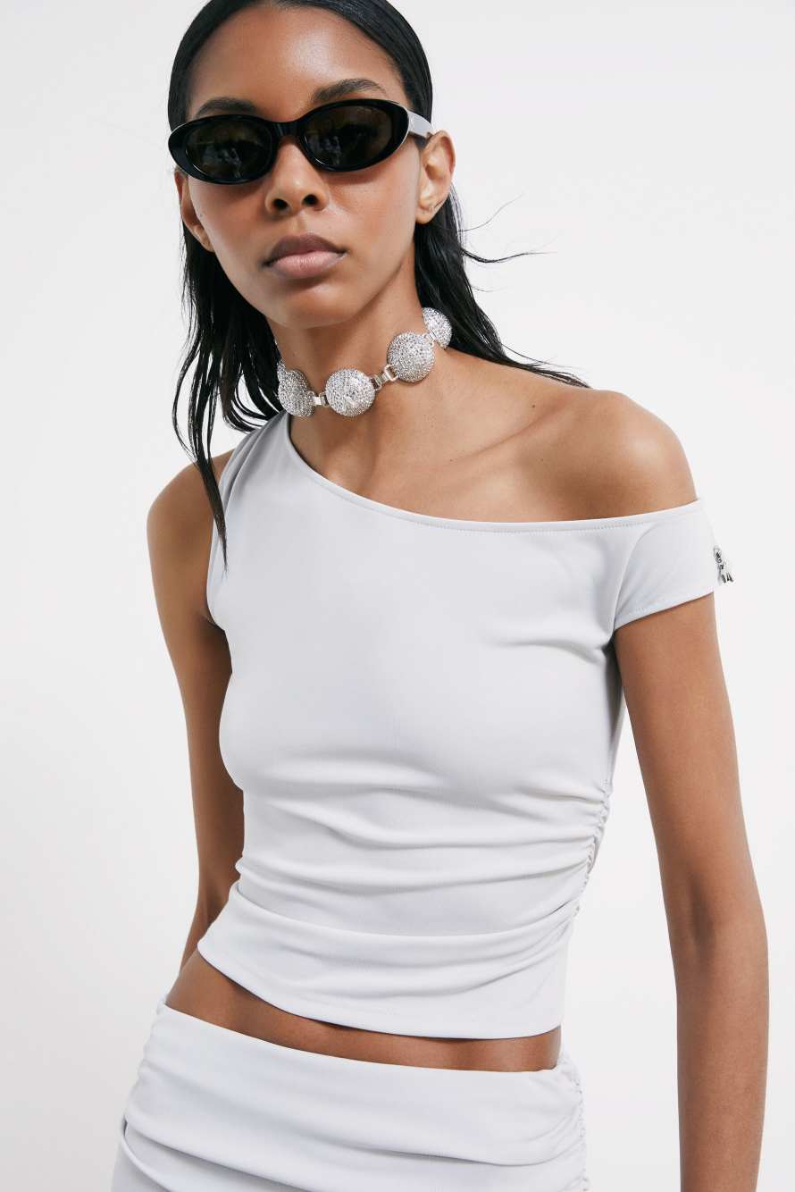 Asymmetrisches Top mit Drapierung, Grau, Patrizia Pepe