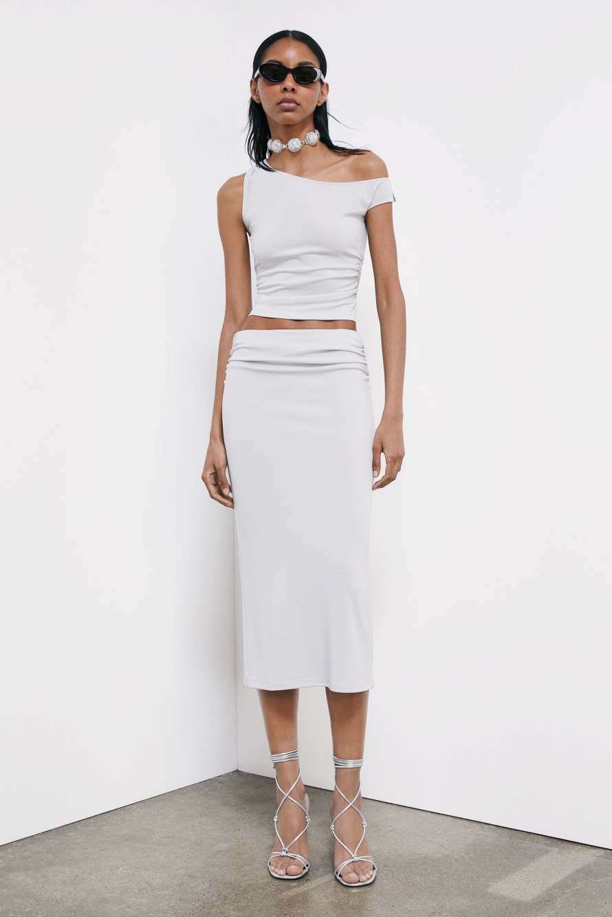 Asymmetrisches Top mit Drapierung, Grau, Patrizia Pepe