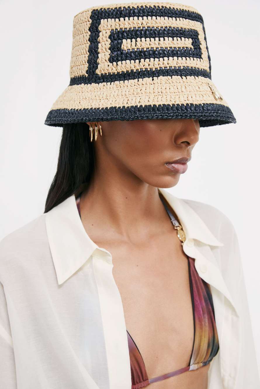 Raffia bucket hat, Black/Natural, Patrizia Pepe