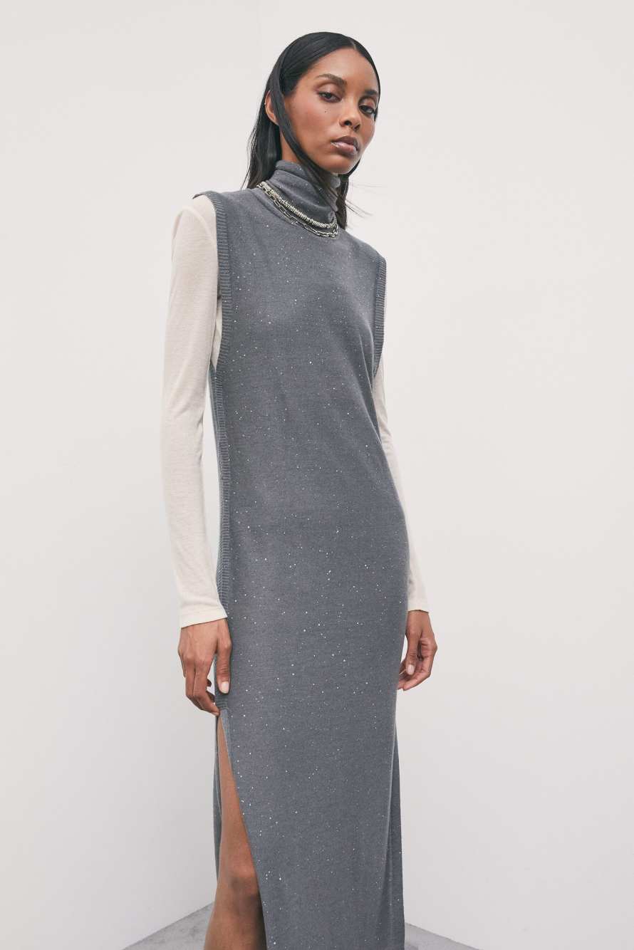 Belted midi knit dress, Grey, Patrizia Pepe