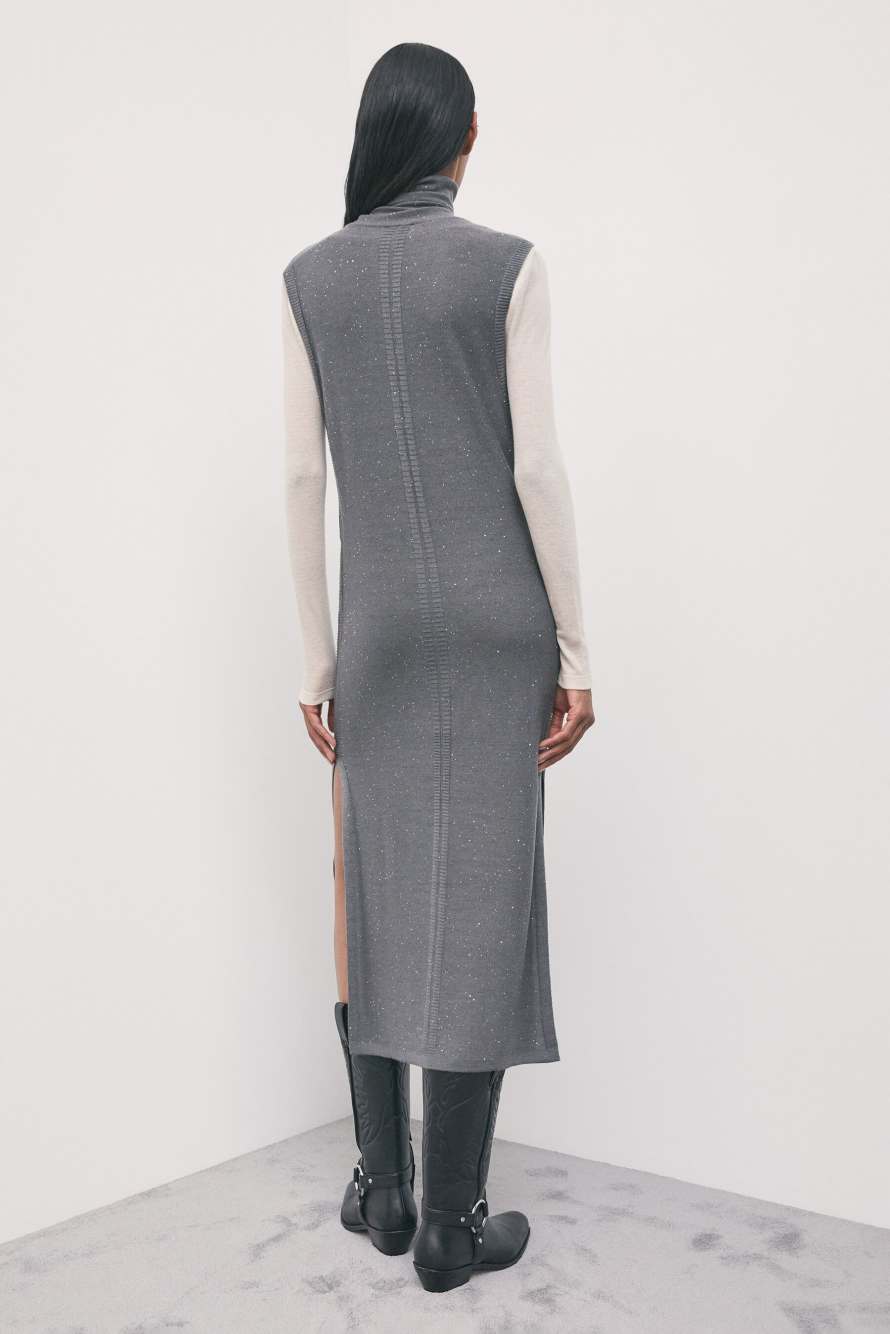 Belted midi knit dress, Grey, Patrizia Pepe