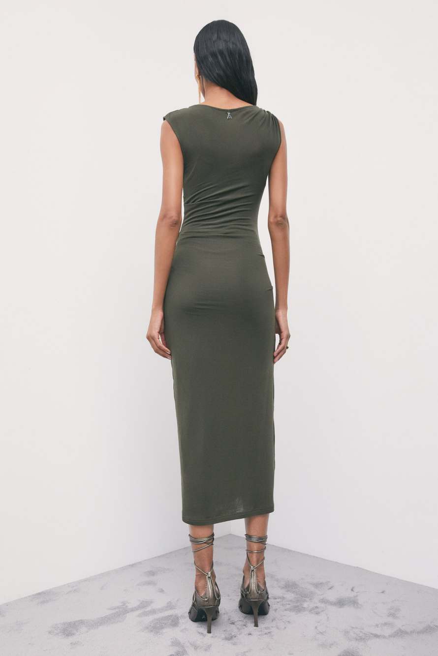 Asymmetric maxi dress in jersey, Green, Patrizia Pepe