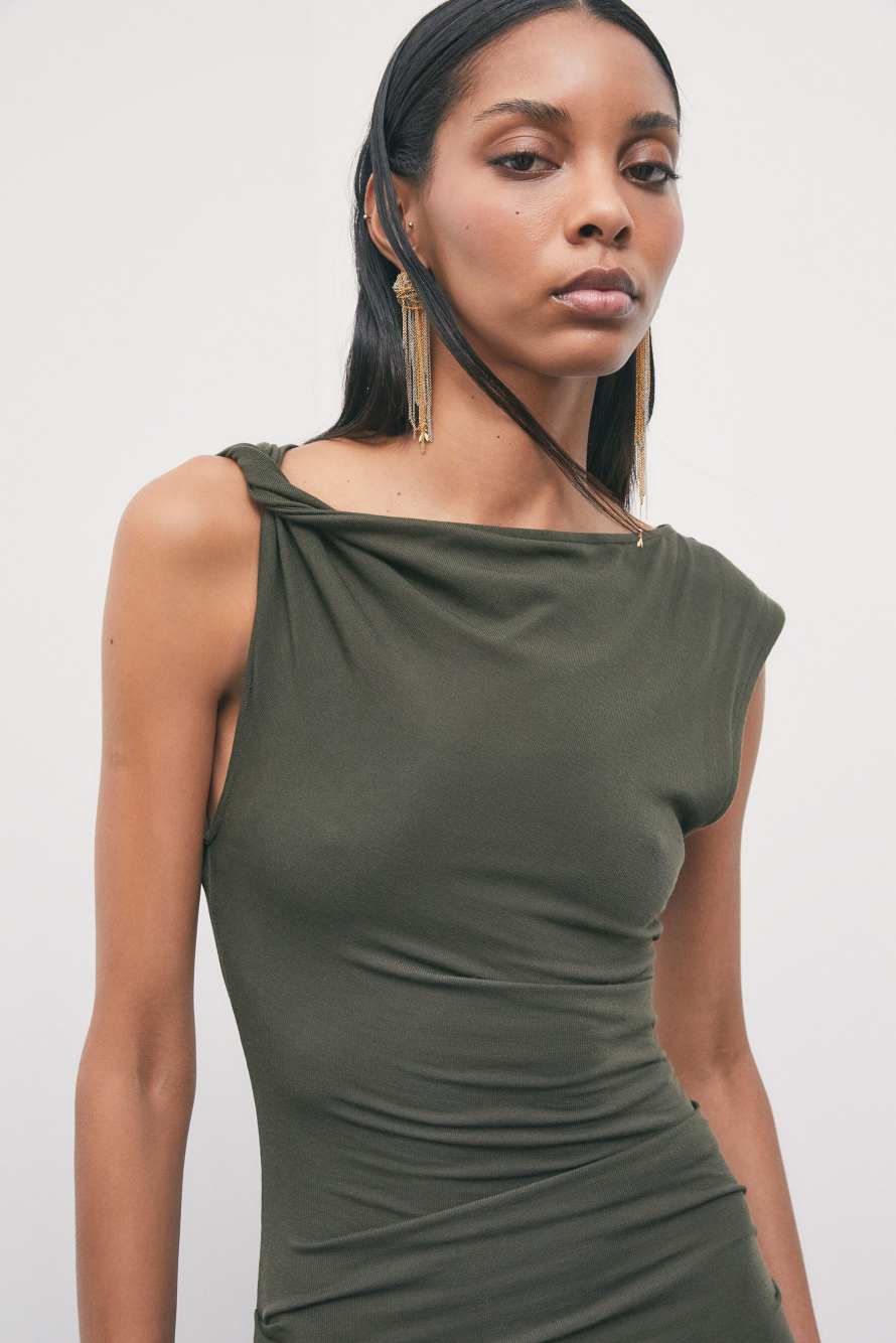 Asymmetric maxi dress in jersey, Green, Patrizia Pepe