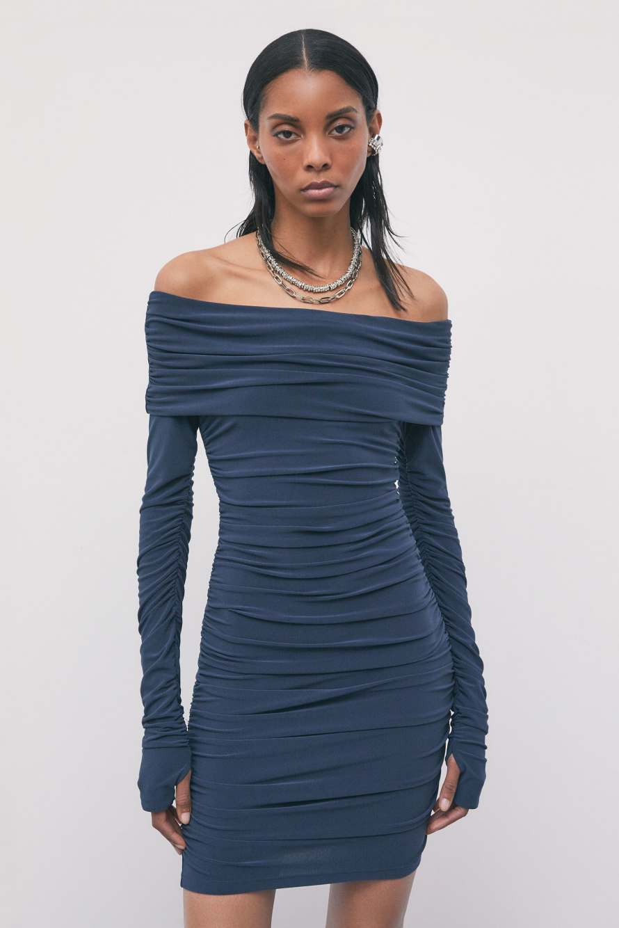 Draped off-shoulder mini dress, Blue, Patrizia Pepe