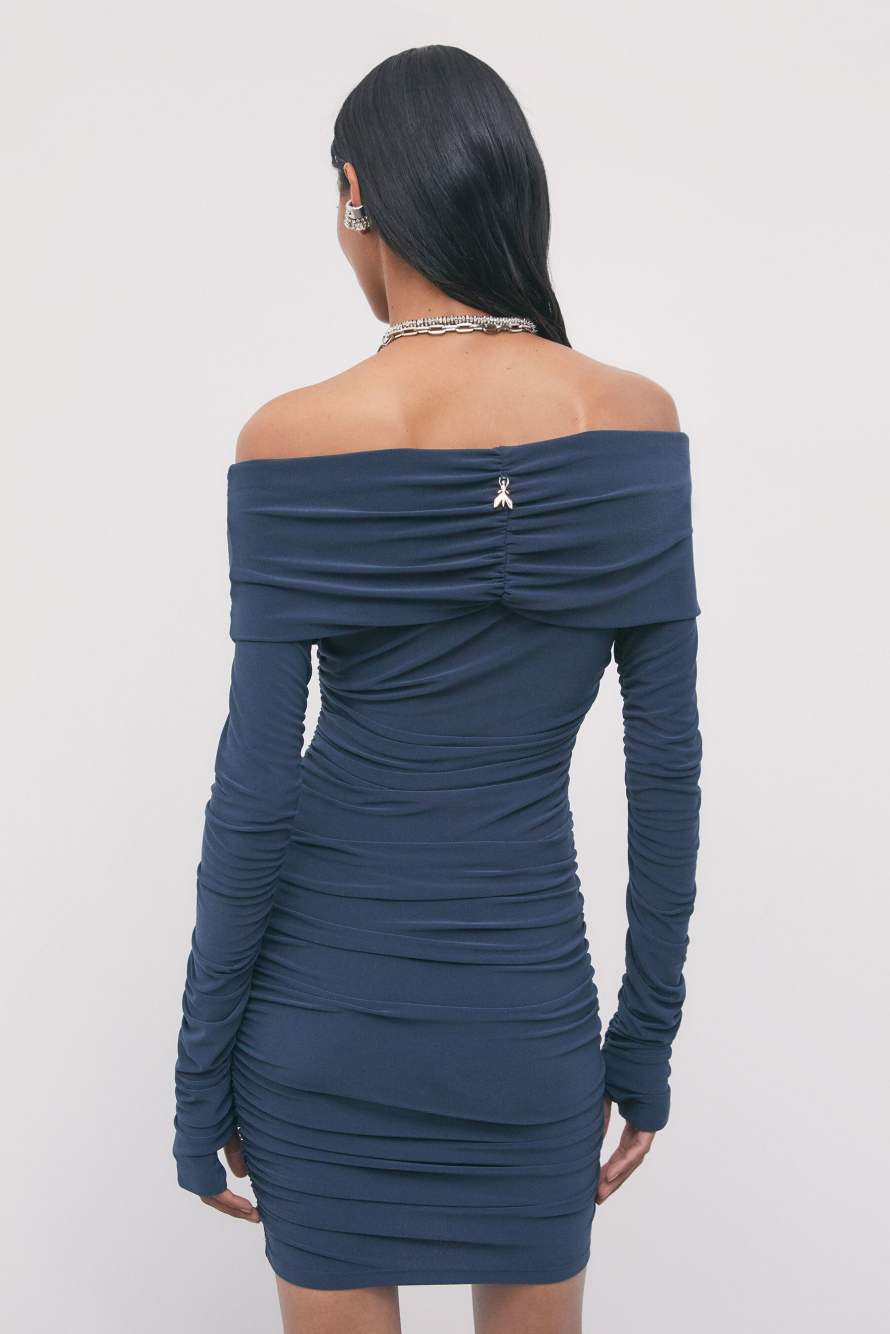 Draped off-shoulder mini dress, Blue, Patrizia Pepe