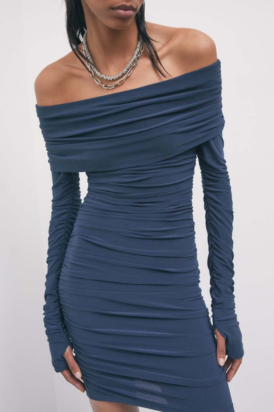 Draped off-shoulder mini dress, Blue, Patrizia Pepe