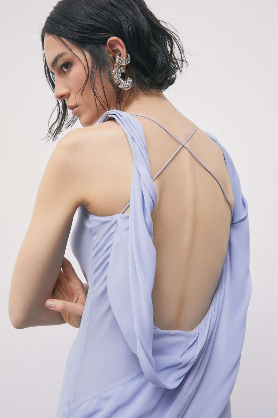 Occasion dress in viscose georgette, Light Blue, Patrizia Pepe