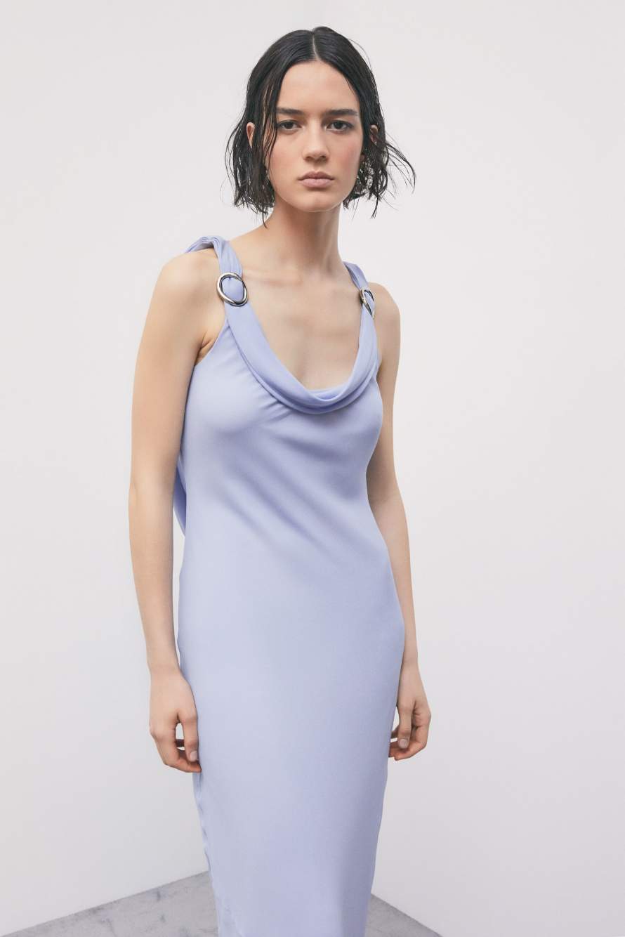 Occasion dress in viscose georgette, Light Blue, Patrizia Pepe