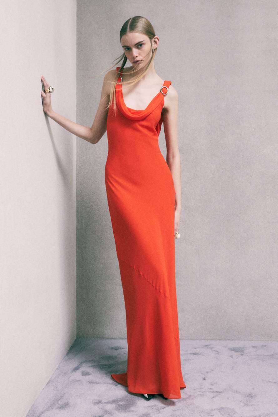 Occasion dress in viscose georgette, Orange, Patrizia Pepe