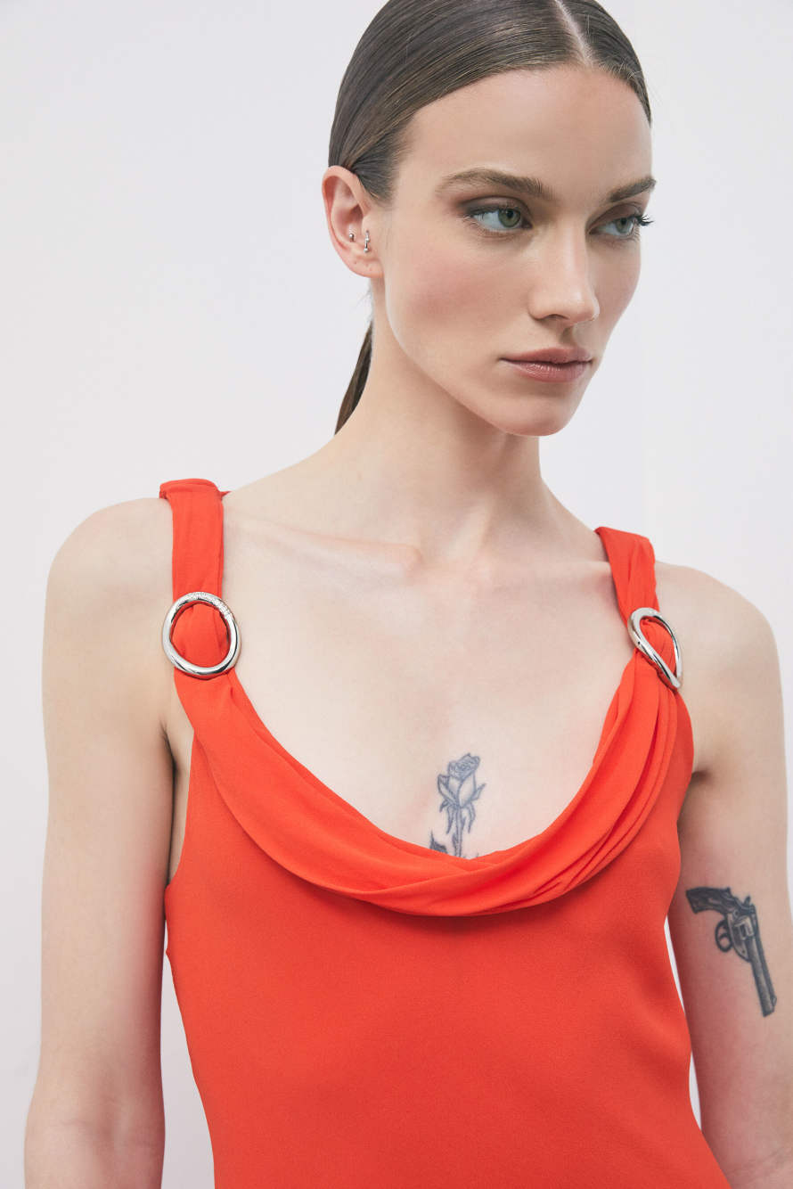 Occasion dress in viscose georgette, Orange, Patrizia Pepe