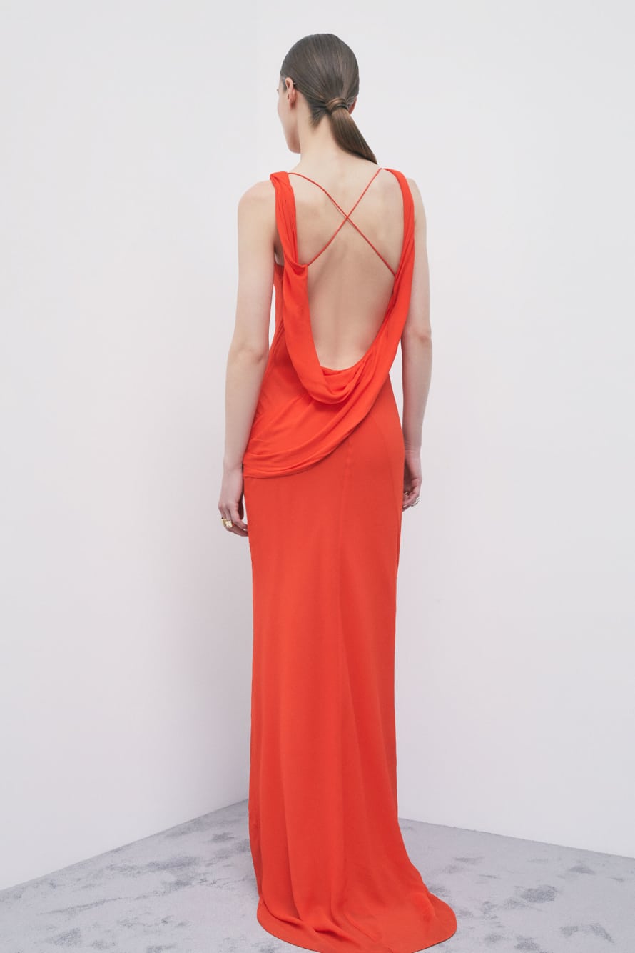 Occasion dress in viscose georgette, Orange, Patrizia Pepe