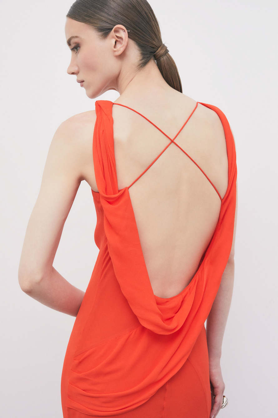 Occasion dress in viscose georgette, Orange, Patrizia Pepe