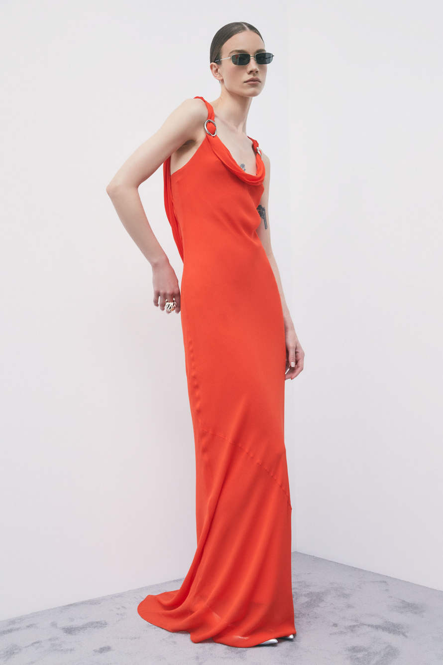 Occasion dress in viscose georgette, Orange, Patrizia Pepe