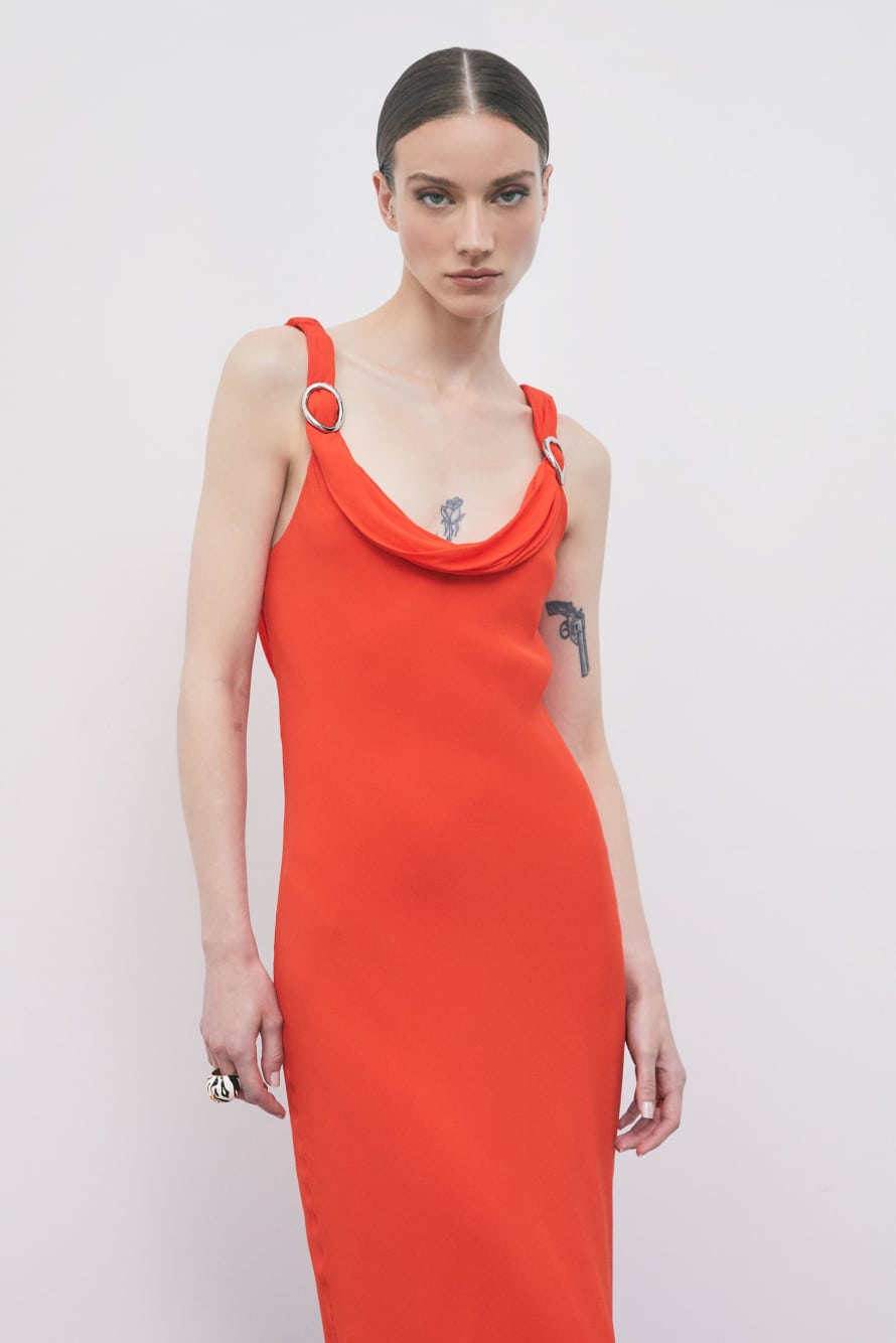 Occasion dress in viscose georgette, Orange, Patrizia Pepe