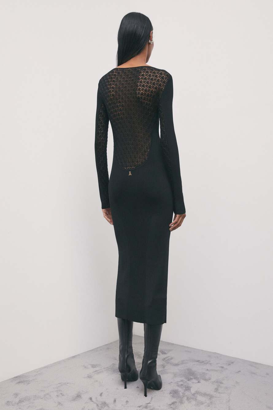 Lace-effect knit midi dress, Black, Patrizia Pepe