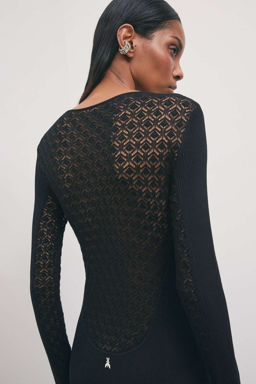 Lace-effect knit midi dress, Black, Patrizia Pepe
