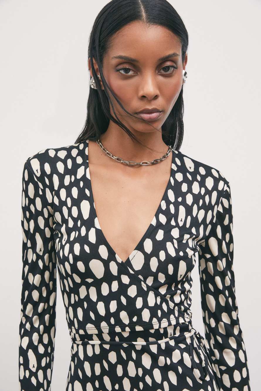 Printed wrap mini dress in viscose-silk jersey, Abstract Fantasy, Patrizia Pepe
