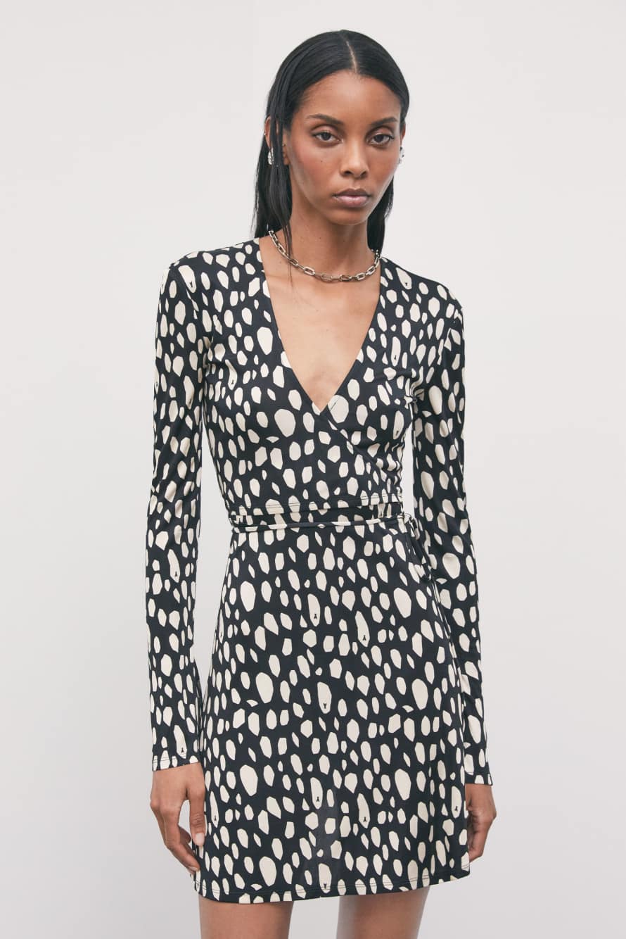 Printed wrap mini dress in viscose-silk jersey, Abstract Fantasy, Patrizia Pepe