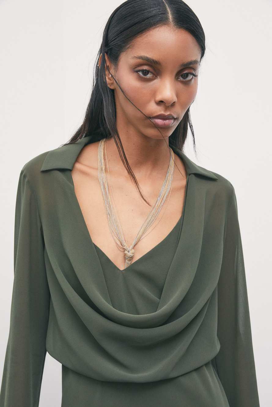 Cowl-neck midi dress in georgette, Green, Patrizia Pepe