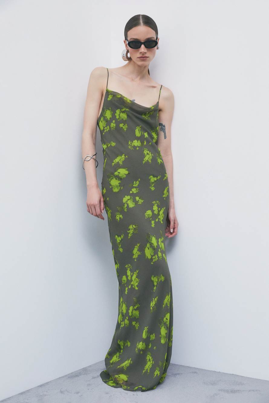 Long printed chiffon slip dress, Abstract Fantasy, Patrizia Pepe