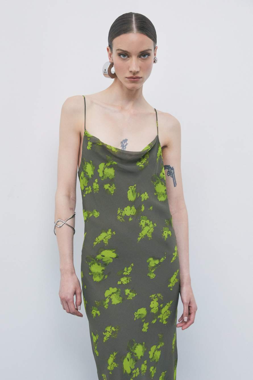 Long printed chiffon slip dress, Abstract Fantasy, Patrizia Pepe