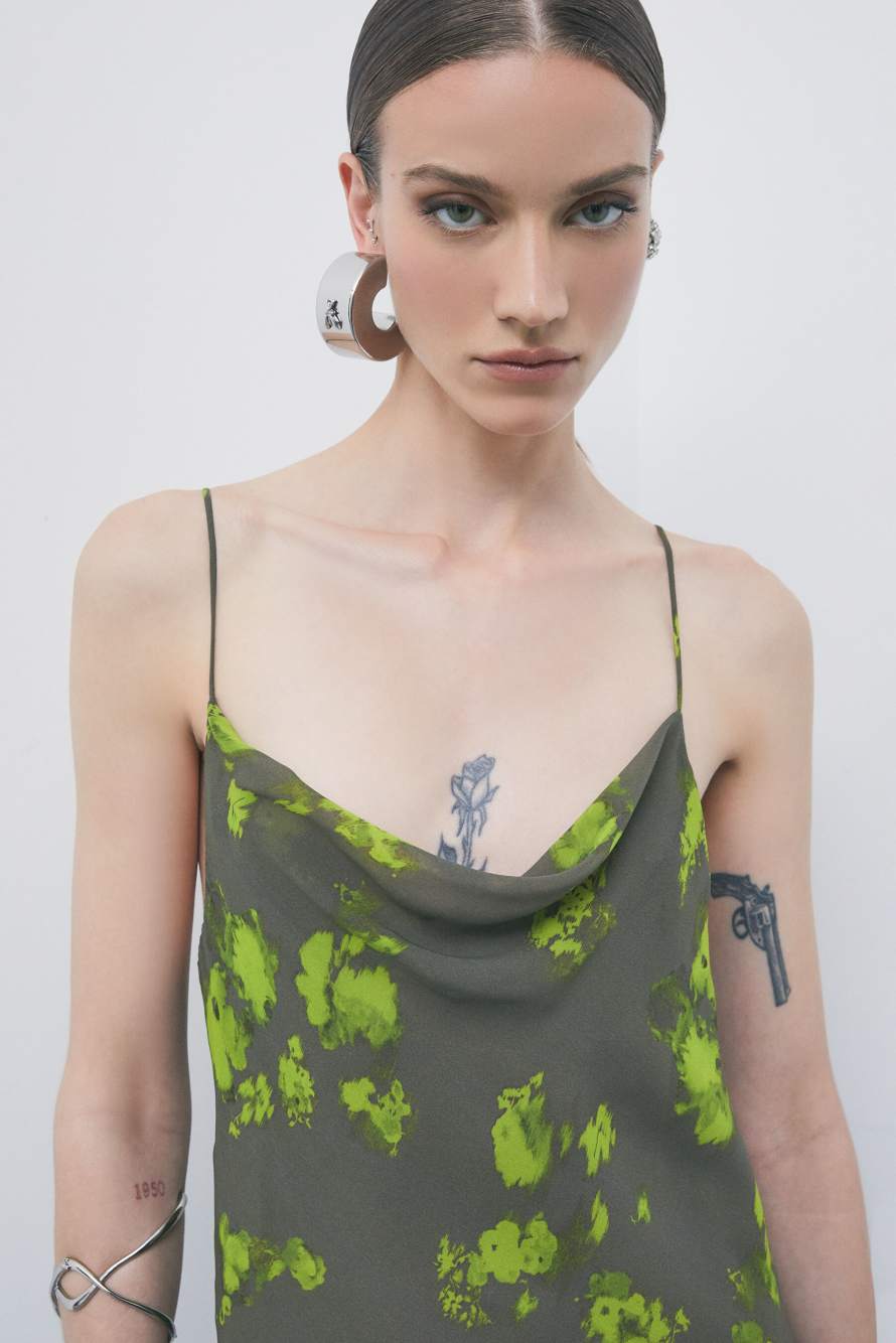 Long printed chiffon slip dress, Abstract Fantasy, Patrizia Pepe