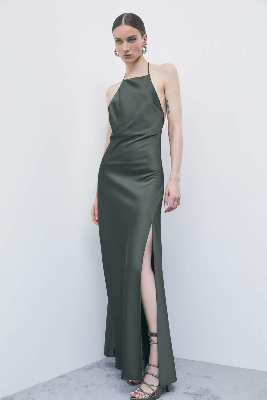 Fluid satin occasion dress, Green, Patrizia Pepe
