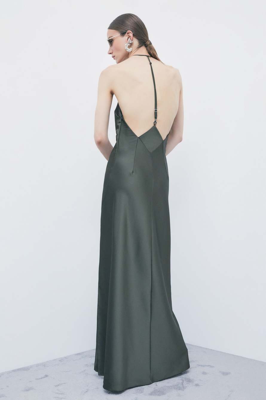 Fluid satin occasion dress, Green, Patrizia Pepe