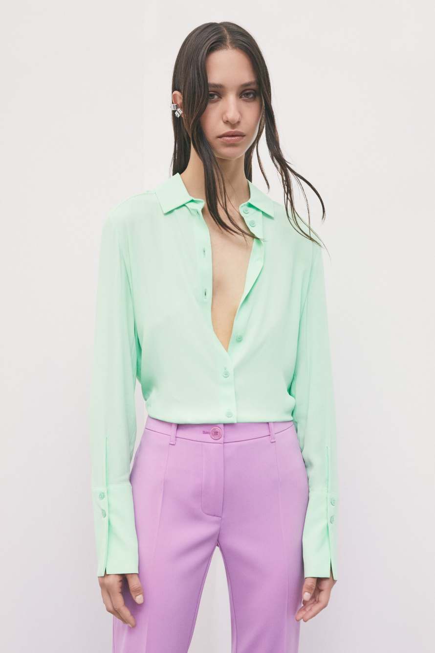 Chemise fluide en cr&ecirc;pe de viscose, Vert, Patrizia Pepe