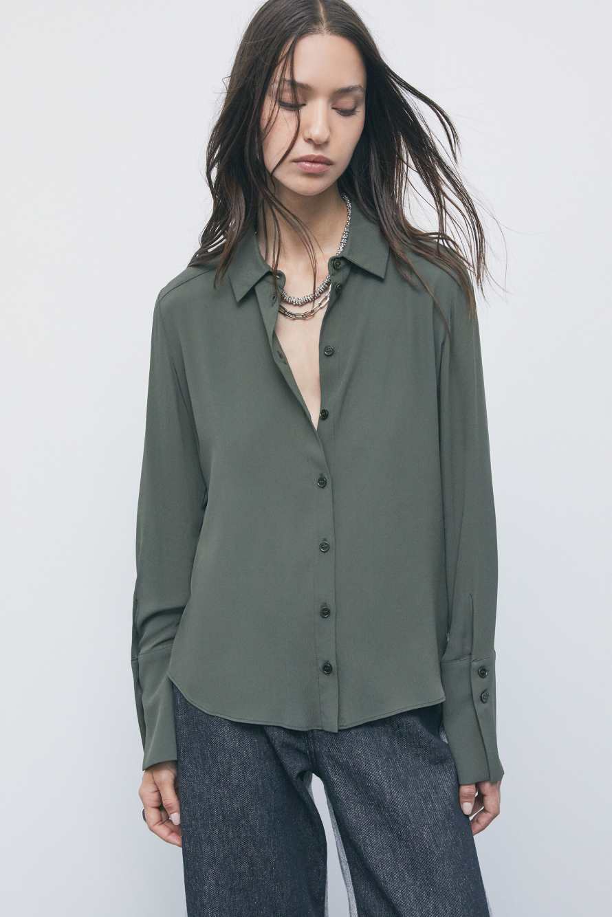Fluid viscose cr&ecirc;pe shirt, Green, Patrizia Pepe