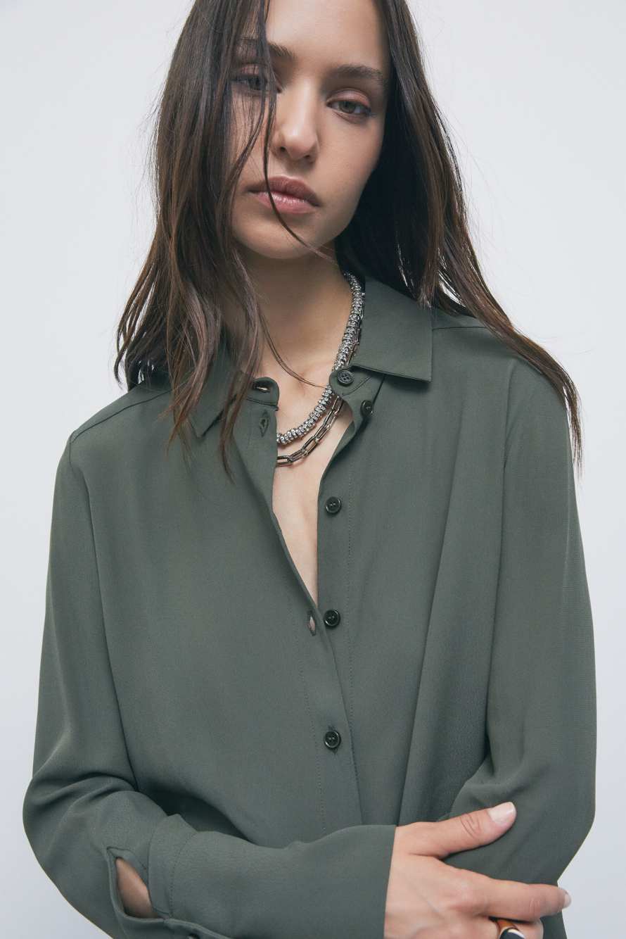 Fluid viscose cr&ecirc;pe shirt, Green, Patrizia Pepe