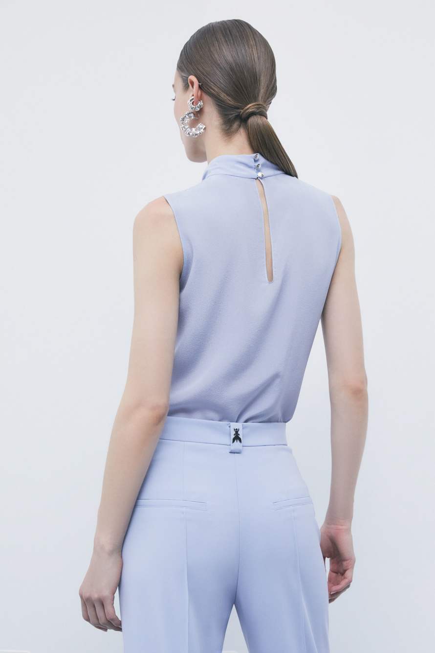 High-neck silk blouse with pleat detail, Light Blue, Patrizia Pepe