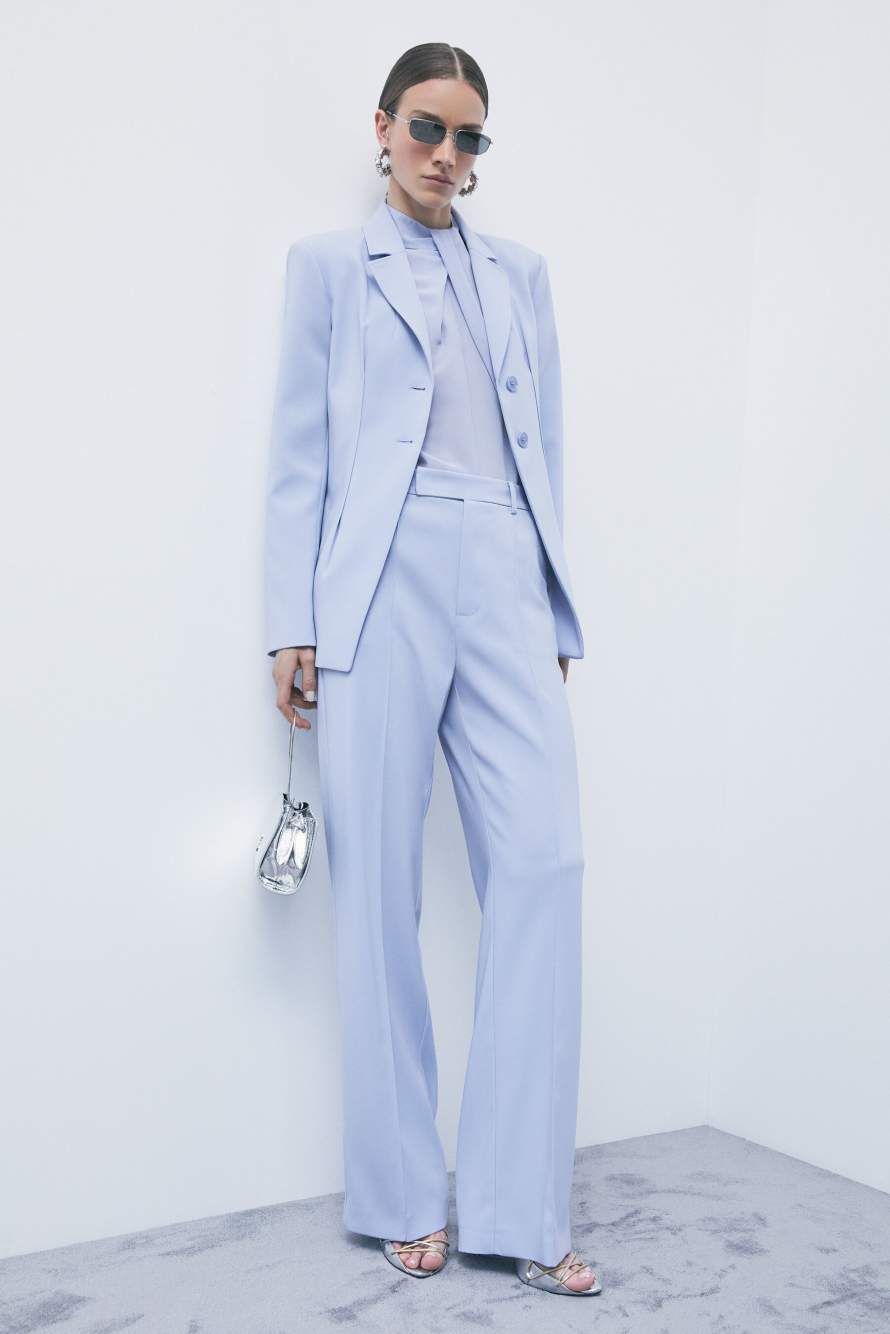 High-neck silk blouse with pleat detail, Light Blue, Patrizia Pepe