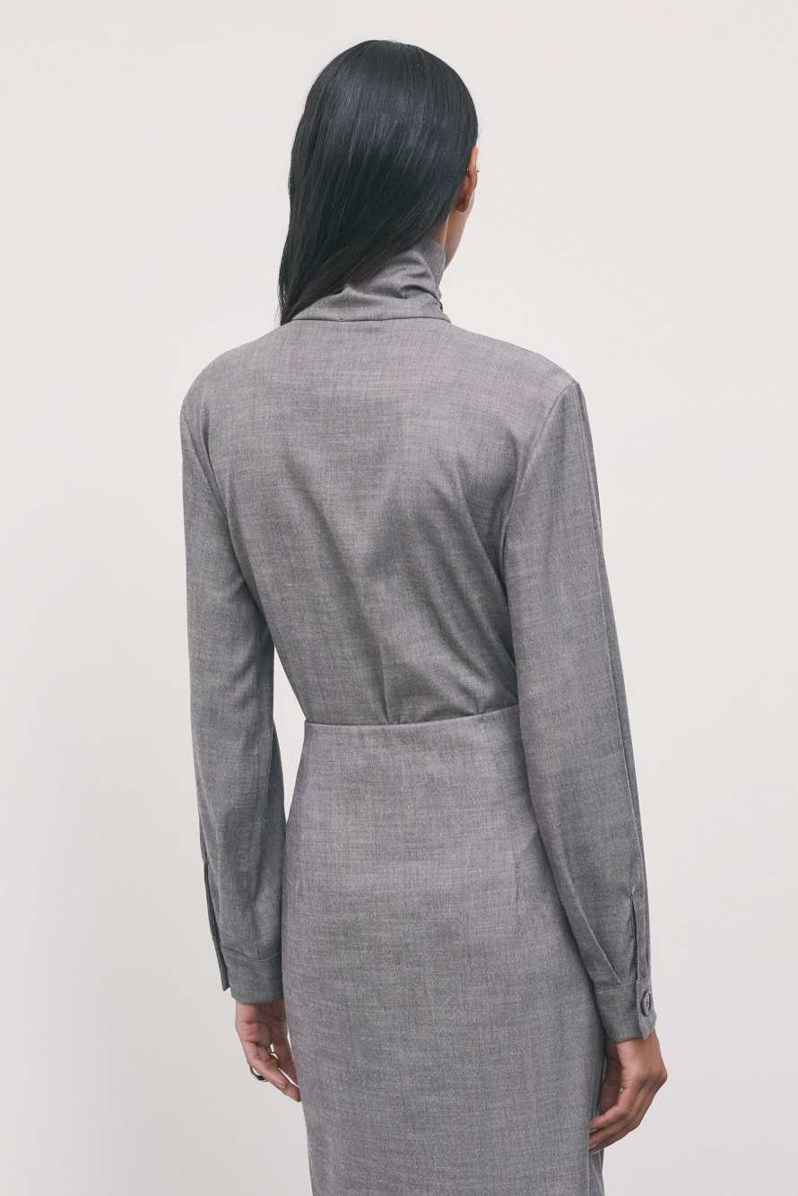 High-neck flannel blouse with buttons, Grey, Patrizia Pepe