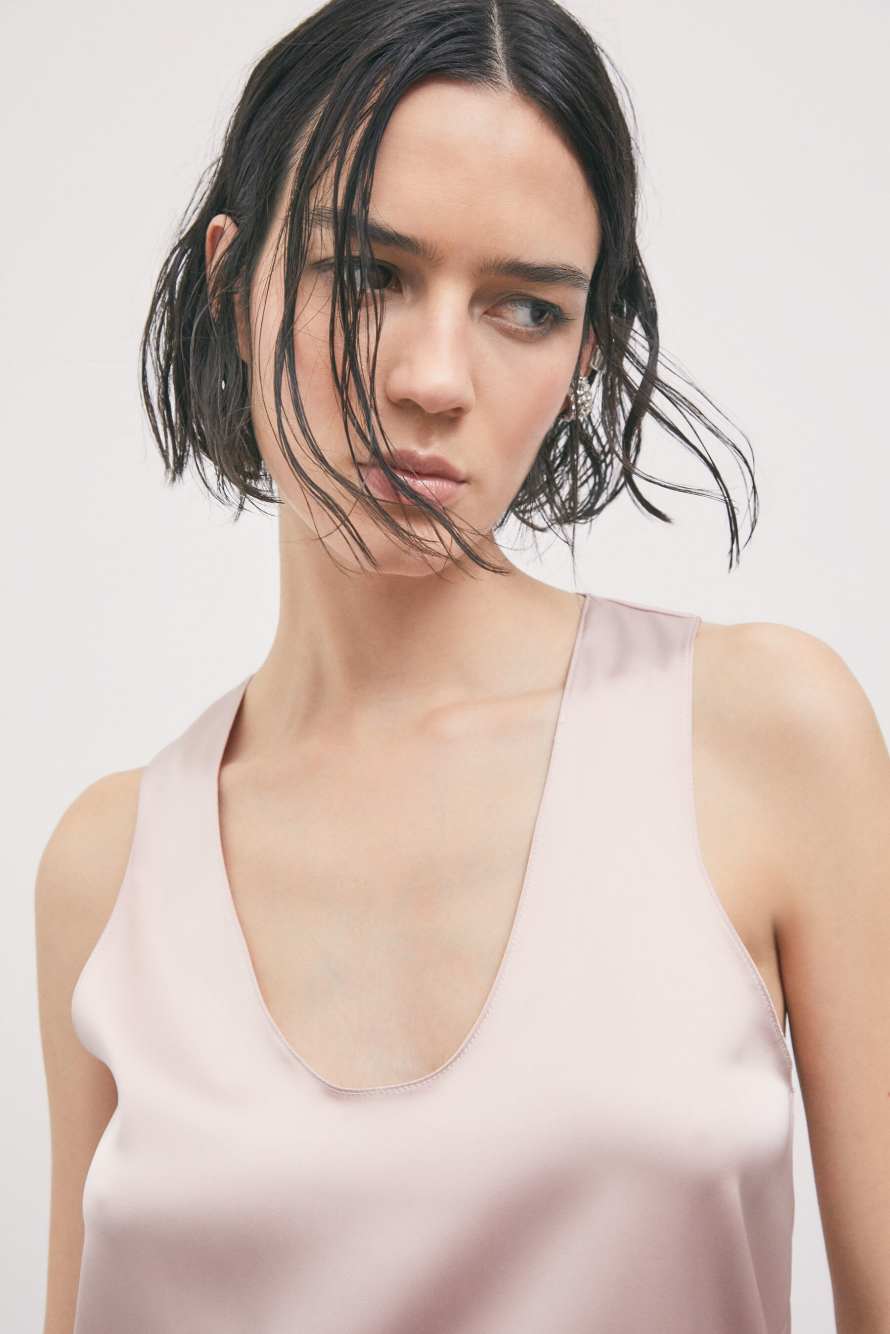 Flowing satin tank top, Pink, Patrizia Pepe