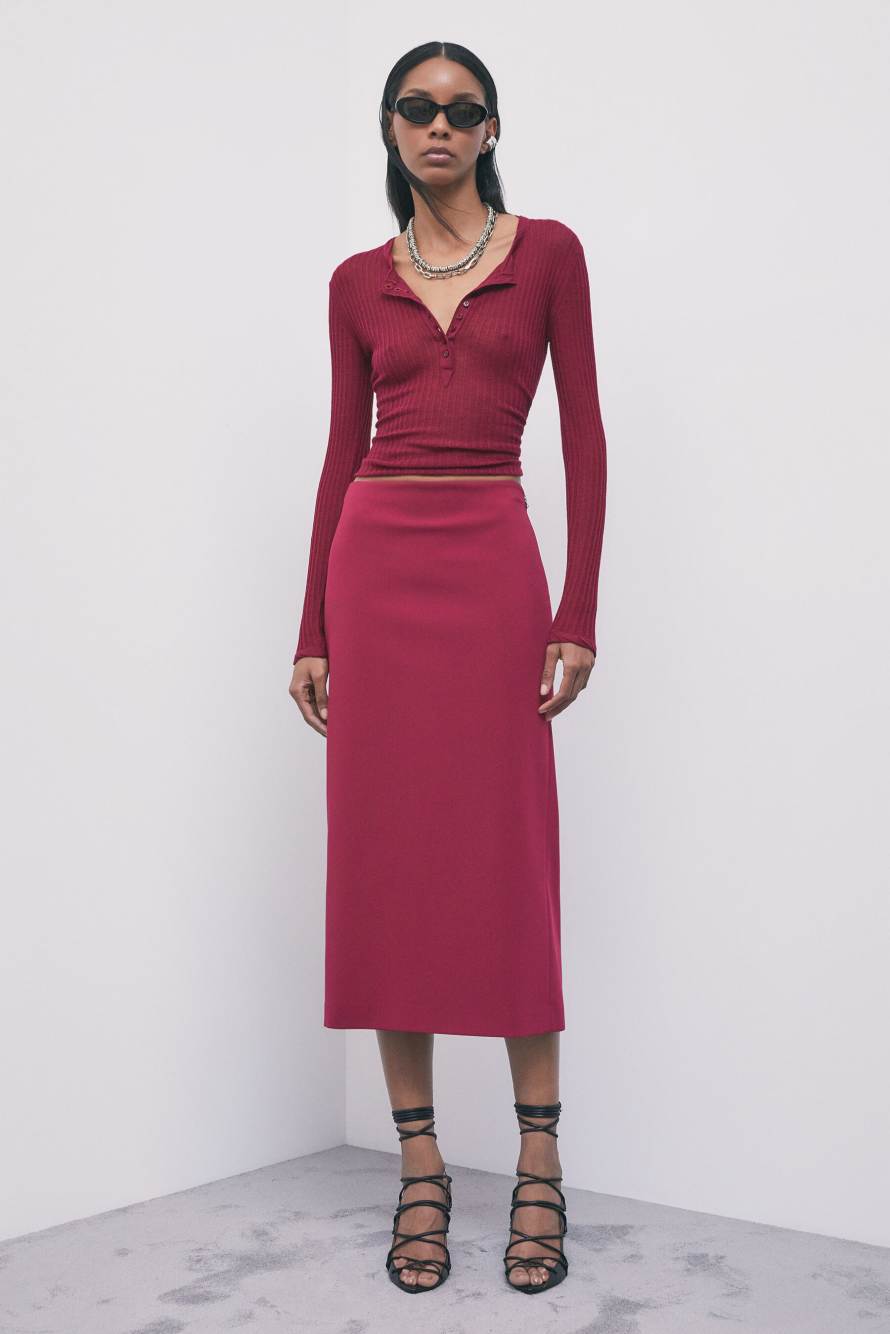 Cr&ecirc;pe midi skirt, Red, Patrizia Pepe