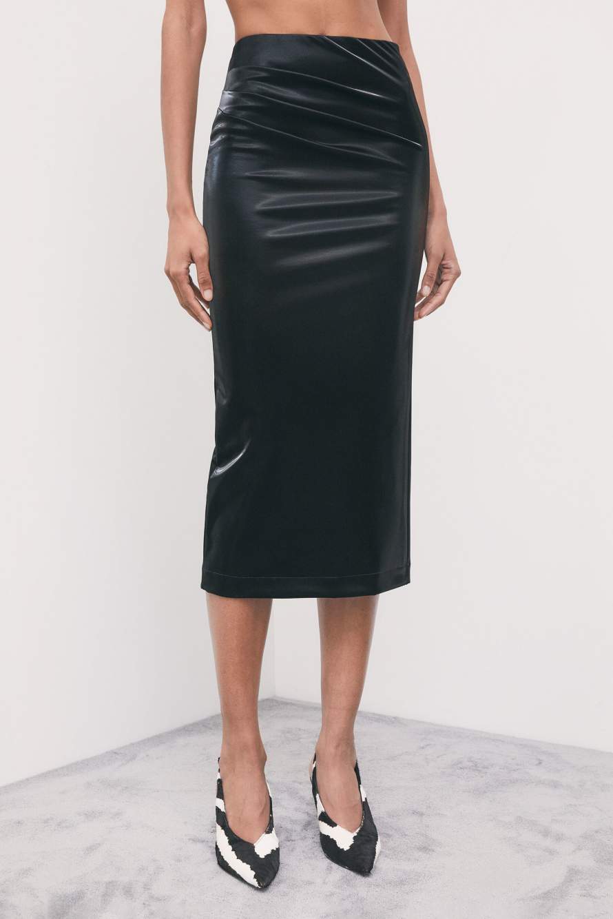 Vinyl midi skirt, Black, Patrizia Pepe