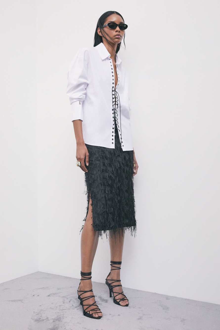 Fringe midi skirt, Black, Patrizia Pepe