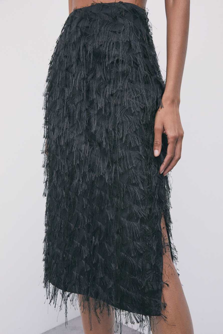 Fringe midi skirt, Black, Patrizia Pepe